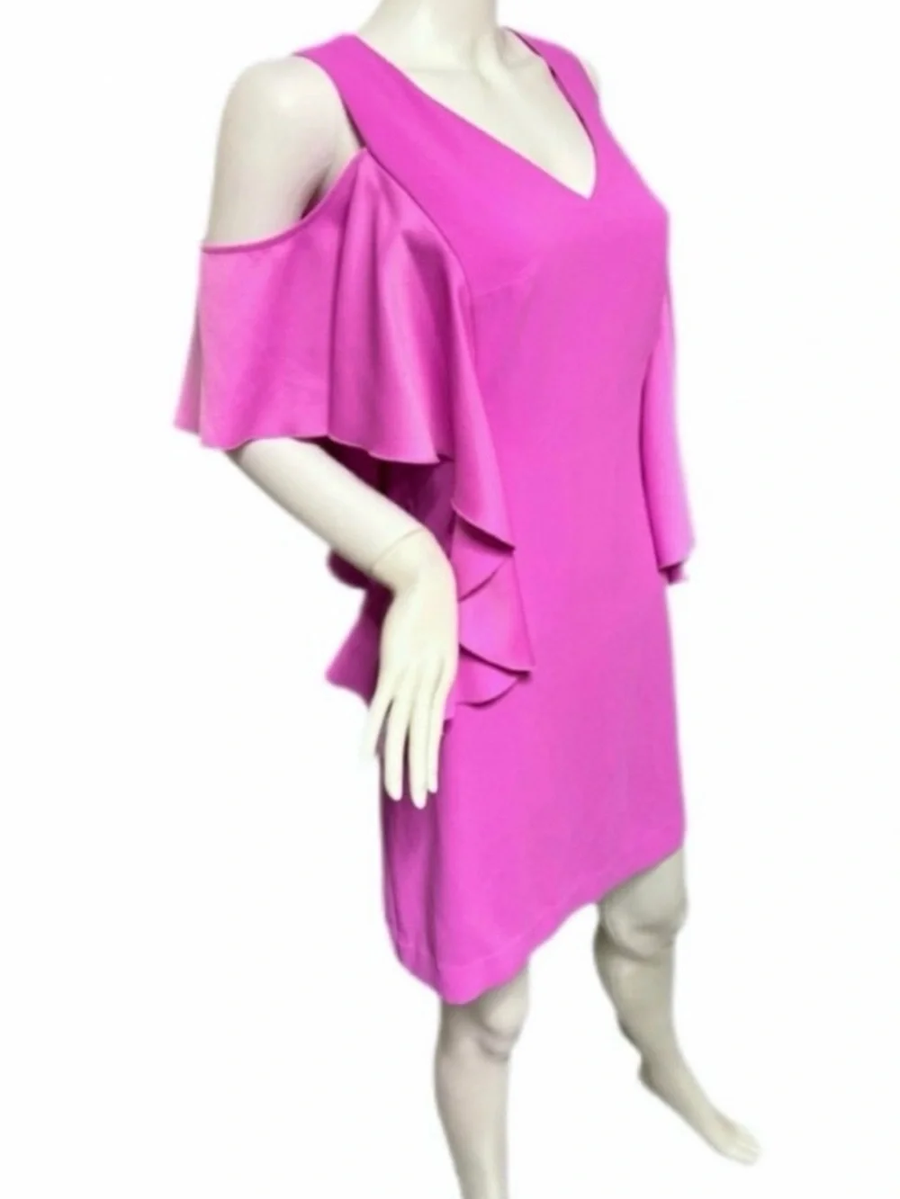 Trina Turk Hot Pink Cold-Shoulder Ruffle Shift Dress
